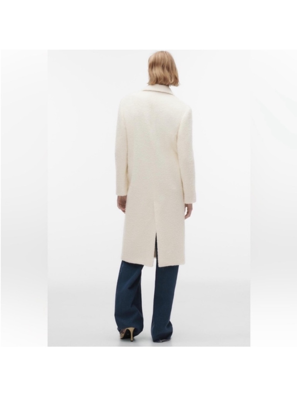 Zara Straight Cut Wool Blend Coat S Ecru Blogger Favorite - Picture 9 of 16